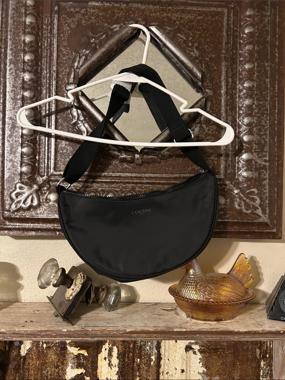 Lancome Black Crescent Crossbody Bag with Adjustable Strap